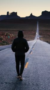 Preview wallpaper man, road, lonely, hood