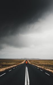 Preview wallpaper man, road, marking, asphalt