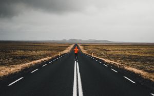 Preview wallpaper man, road, marking, asphalt