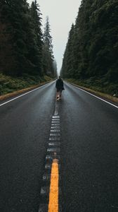 Preview wallpaper man, road, marking, asphalt, loneliness