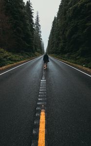 Preview wallpaper man, road, marking, asphalt, loneliness