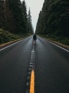 Preview wallpaper man, road, marking, asphalt, loneliness