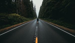 Preview wallpaper man, road, marking, asphalt, loneliness