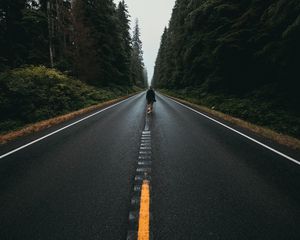 Preview wallpaper man, road, marking, asphalt, loneliness