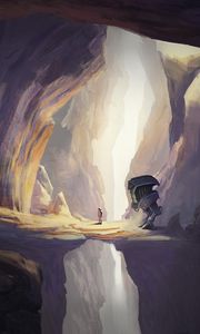Preview wallpaper man, robot, rock, art