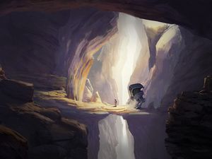 Preview wallpaper man, robot, rock, art