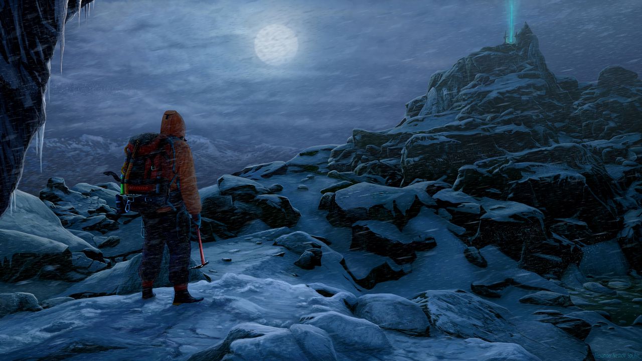 Wallpaper man, rock climber, alone, rocks, snow, moon