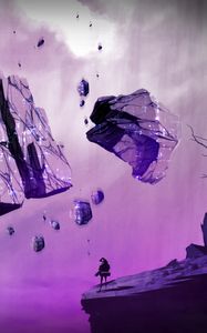 Preview wallpaper man, rocks, stones, illusion, alone, art