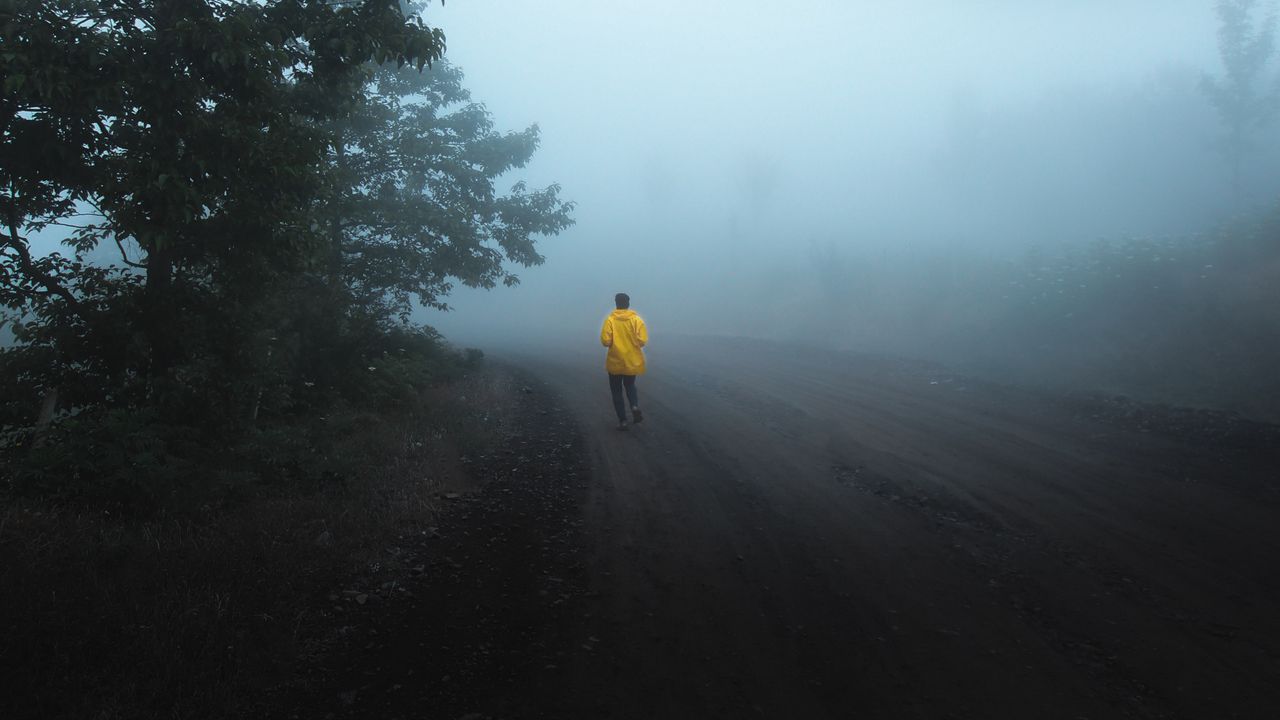 Wallpaper man, run, alone, fog, nature