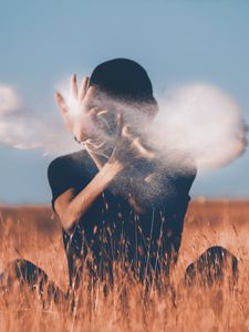 Preview wallpaper man, sand, dust, hands, blur