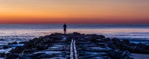 Preview wallpaper man, shore, evening, sea