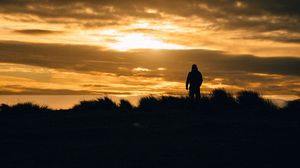 Preview wallpaper man, silhouette, alone, sunset, dark