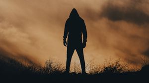 Preview wallpaper man, silhouette, alone, dusk, dark