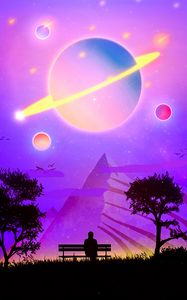 Preview wallpaper man, silhouette, alone, night, space, art