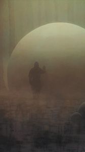 Preview wallpaper man, silhouette, ball, fog, art