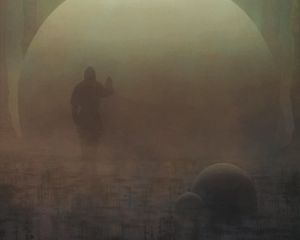 Preview wallpaper man, silhouette, ball, fog, art