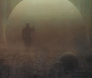 Preview wallpaper man, silhouette, ball, fog, art