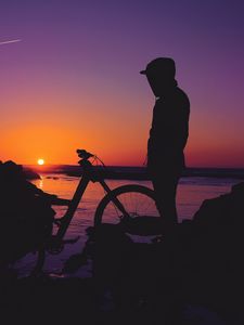 Preview wallpaper man, silhouette, bicycle, sunset