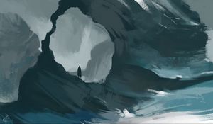 Preview wallpaper man, silhouette, cave, art
