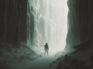 Preview wallpaper man, silhouette, cave, fog, art