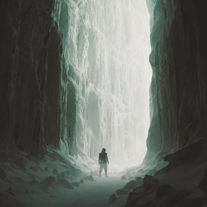 Preview wallpaper man, silhouette, cave, fog, art