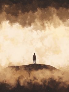 Preview wallpaper man, silhouette, cloud, smoke, light, brown, color