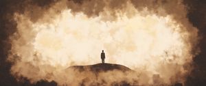 Preview wallpaper man, silhouette, cloud, smoke, light, brown, color