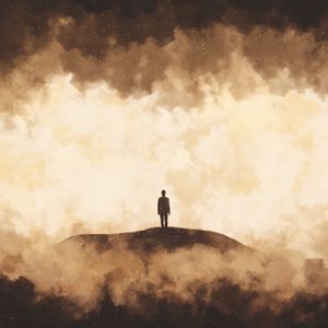 Preview wallpaper man, silhouette, cloud, smoke, light, brown, color