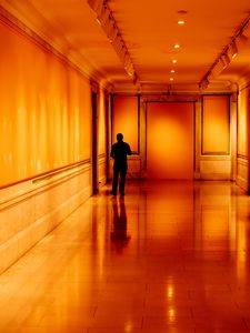 Preview wallpaper man, silhouette, corridor, room