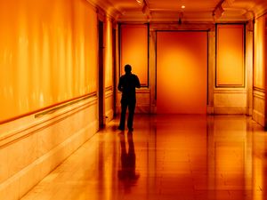 Preview wallpaper man, silhouette, corridor, room