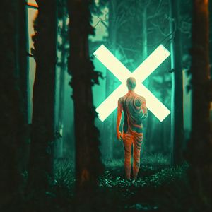 Preview wallpaper man, silhouette, cross, forest, glow, art