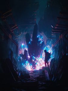Preview wallpaper man, silhouette, crystals, glow, art