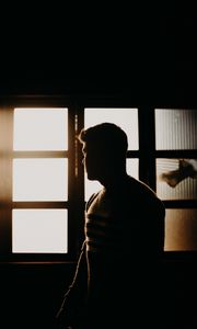 Preview wallpaper man, silhouette, dark, window, light