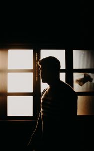 Preview wallpaper man, silhouette, dark, window, light