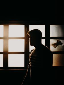 Preview wallpaper man, silhouette, dark, window, light