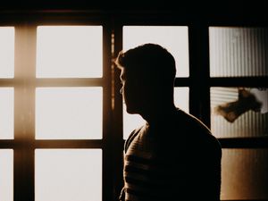 Preview wallpaper man, silhouette, dark, window, light