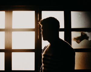 Preview wallpaper man, silhouette, dark, window, light