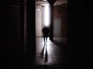 Preview wallpaper man, silhouette, dark, light, room
