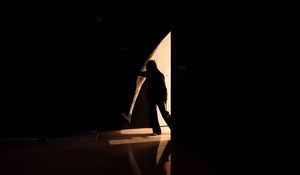 Preview wallpaper man, silhouette, exit, light, darkness