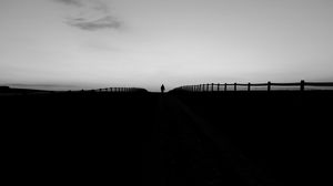 Preview wallpaper man, silhouette, fence, bw