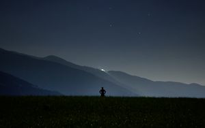 Preview wallpaper man, silhouette, field, night, sky, stars