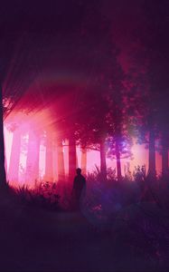 Preview wallpaper man, silhouette, forest, art
