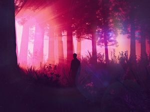 Preview wallpaper man, silhouette, forest, art