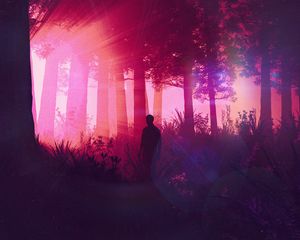 Preview wallpaper man, silhouette, forest, art