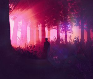 Preview wallpaper man, silhouette, forest, art