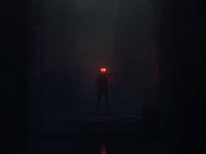 Preview wallpaper man, silhouette, gas mask, darkness, art