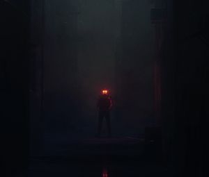 Preview wallpaper man, silhouette, gas mask, darkness, art