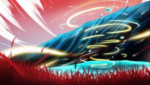 Preview wallpaper man, silhouette, grass, mountains, wind, art