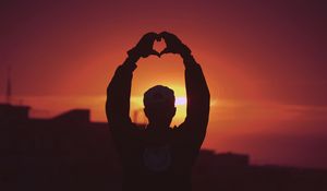 Preview wallpaper man, silhouette, heart, sunset, hands