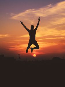 Preview wallpaper man, silhouette, jump, sky, sunset